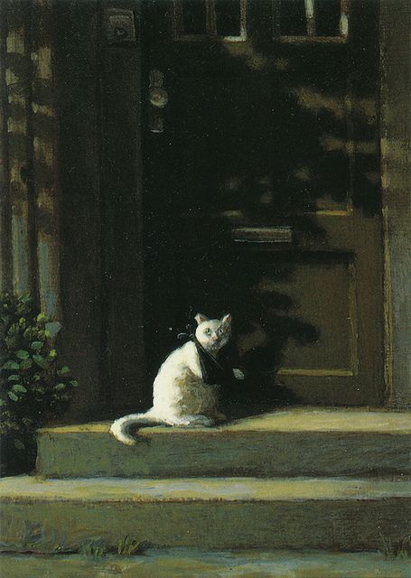 Poor cat, via Flickr. Postcard - painting by Michael Sowa. Cat Oil Painting Wallpaper, Oil Cat Painting, Kitten Oil Painting, Cats Oil Painting, Cat Painting Wallpaper, Cute Cat Painting, Michael Sowa, Cat Oil Painting, Painted Cats