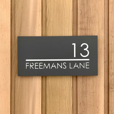 Modern House Number Sign, Modern House Numbers Sign, Bedroom Inspirations Minimalist, Name Plates For Home, Name Plate Design, House Name, House Plaques, Modern House Number, House Signs