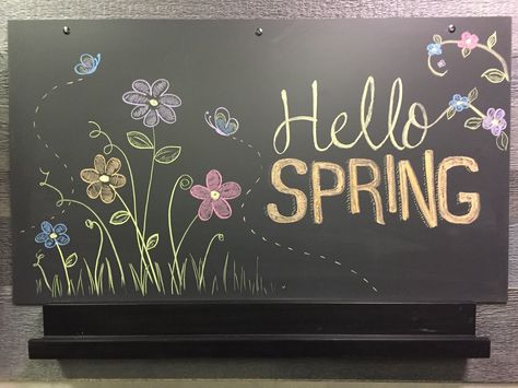 Hello Spring Chalkboard Art 2016 Creative Chalkboard Ideas, Spring Chalkboard Ideas, Chalkboard Spring, Spring Chalkboard Art, Spring Chalkboard, Whiteboard Ideas, Chalkboard Art Quotes, Starbucks Art, Chalkboard Wall Art