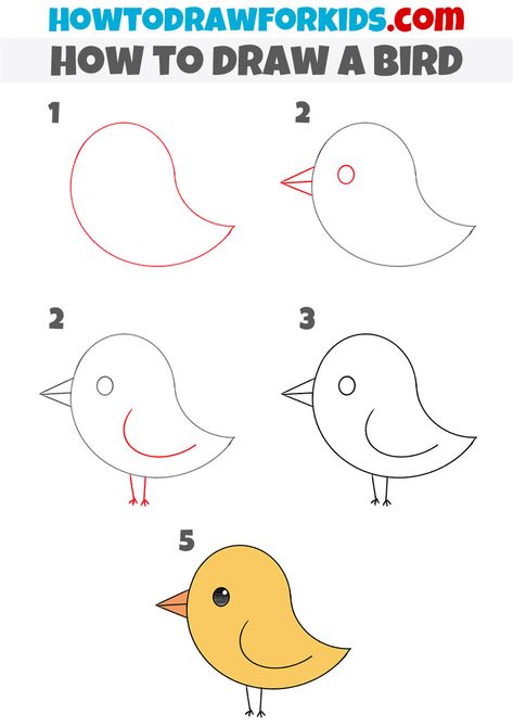 How to Draw a Bird for Kindergarten - Easy Drawing Tutorial For Kids Simple Drawing For Kindergarten, Birds Easy Drawing, Drawing Ideas For Kindergarten, Bird Drawing Easy, Draw A Bird Easy, Easy Drawing For Kindergarten, Bird Easy Drawing, How To Draw A Bird Easy, Animals Easy Drawing