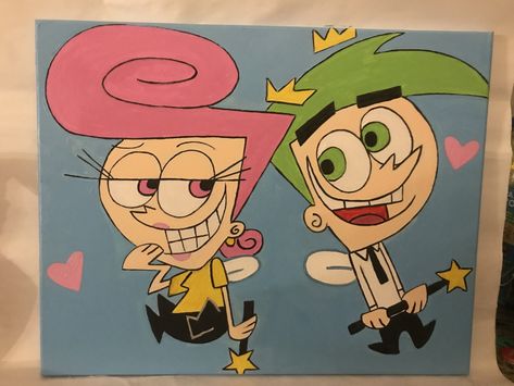 Cosmo and Wanda Cosmo And Wanda Drawing, Cosmo And Wanda Painting, Wanda Fairly Odd Parents, Cosmo Und Wanda, Paintings On Wall, Cartoon Paintings, Cosmo And Wanda, The Fairly Oddparents, Fairly Odd Parents