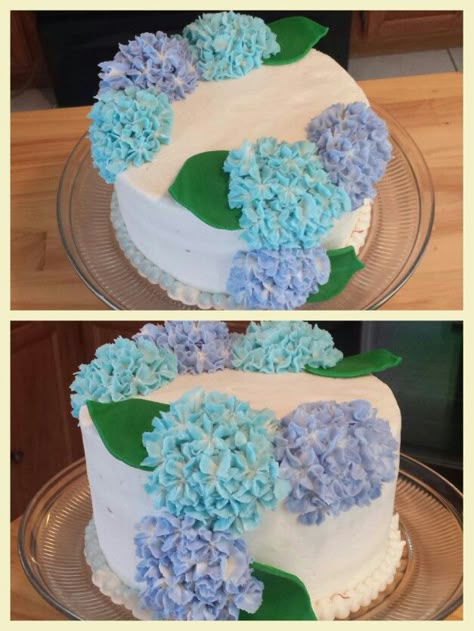 Hydrangea cake Hydrangea Birthday Party, Hydrangea Party Theme, Hydrangea Birthday Cake, Hydrangea Cake Ideas, Hydrangea Cake Decoration, Cakes With Hydrangea Flowers, Blue Hydrangea Cake, Wedding Cake Blue Hydrangea, Hydrangea Cakes