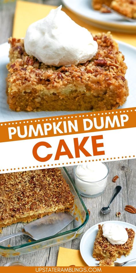 Pumpkin Dump Cake Pumpkin Pie Dump Cake, Pumpkin Dump, Dessert Squares, Dump Cake Pumpkin, Custard Cream, Fall Desserts Easy, Pumpkin Recipes Dessert, Easy Summer Desserts, Fall Flavors