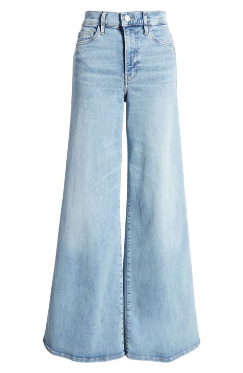 Made from superstretchy denim, these '70s-inspired palazzo jeans are remade for today with an on-trend high waist and chic wide legs. Zip fly with button closure Five-pocket style 63% organic cotton, 27% cotton, 5% recycled polyester, 5% elastane Machine wash, dry flat Made in Turkey Frame Palazzo Jeans, Denim Denim Outfit, Flat Jeans, Palazzo Jeans, Flare Jeans Style, Wide Leg Pants Jeans, High Waist Wide Leg Jeans, Latest Jeans, Cropped Wide Leg Jeans