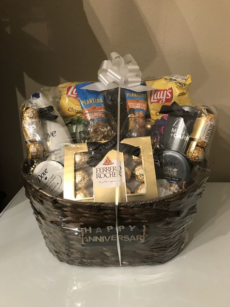 Comforting Gift Basket, Brown Themed Gift Basket, Brown Gift Basket Ideas, Boyfriend Gift Basket Just Because, Basket For Him, Black Gift Basket Ideas, Gift Basket For Guys, Guy Gift Basket, Black Gift Basket