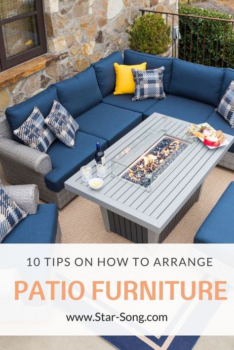 10 Tips on How to Arrange Patio Furniture #spray #paint #patio #furniture #spraypaintpatiofurniture Wondering how to arrange patio furniture in your space? Arranging your outdoor patio furniture is all about melding your sense of style with a few basic design rules. Learn more on how to create the best layout for your space. How To Arrange Deck Furniture Layout, How To Arrange Outdoor Furniture, How To Arrange Patio Furniture, Arranging Patio Furniture Layout, Deck Furniture Ideas Layout, Patio Layout Ideas Furniture Arrangement, Patio Furniture Layout Ideas, Deck Furniture Layout Ideas, Deck Furniture Arrangement