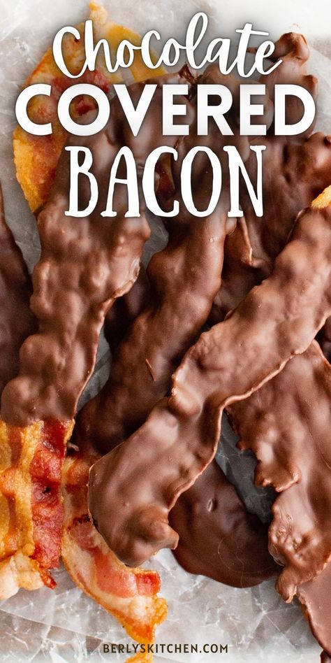 Bacon Dessert Recipes, Chocolate Dipped Bacon, Candied Bacon Recipe, Bacon Desserts, Bacon Treats, Bacon Party, Chocolate Covered Bacon, Bacon Dishes, Chocolate Bacon