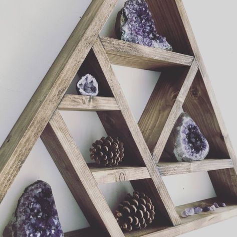 XL Altar Triangle altar Altar shelf floating altar wooden Etsy Altar Shelf, Wooden Altar, Crystal Display Shelf, Hexagon Photo, Crystal Shelf, Honeycomb Shelves, Wood Project Ideas, Hexagon Shelves, Altar Ideas