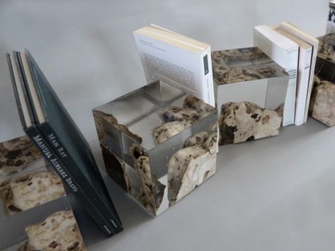 Floating Karst Bookends by #alcarol: sectioned #karst #stones, water-like #resin: #light at sight, but #heavy enough to hold your #book. #interiordesign #bookends #complements #design #furniture Resin Bookends, Underground Drainage, Resin Light, Skin Marks, Transparent Resin, Finishing Materials, Diy Resin, Unesco World Heritage, Design Furniture