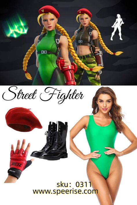 Street Fighter Costumes, Fighter Costume, Green Leotard, Red Boxing Gloves, Cammy Street Fighter, Red Beret, Inner Warrior, Fiery Red, Boxing Gloves