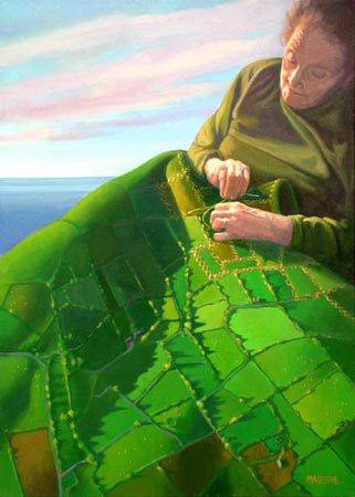 green - woman - land quilt - I Will Give You Ireland -  Barrie Maguire Irish Quilt, Irish Folklore, Irish Landscape, Irish Roots, Irish History, Irish Art, Irish Blessing, Landscaping Company, Green Art