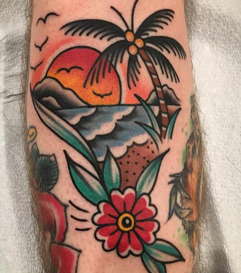 Isaac Combs | Chapter One Tattoo San Diego Traditional Tattoo Woman, San Diego Tattoo, Tropical Tattoo, American Traditional Tattoos, Traditional Tattoo Inspiration, One Tattoo, Traditional Style Tattoo, Geometric Tattoo Arm, Traditional Tattoo Sleeve