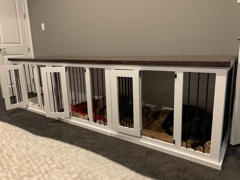 Triple Dog Kennel Furniture, Triple Dog Crate, Triple Dog Kennel, Custom Kennels, Crate Tv Stand, Custom Dog Crate, Custom Dog Kennel, Kennel Furniture, Indoor Dog Kennel