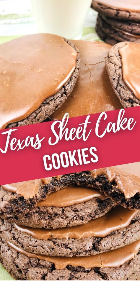 These Texas Sheetcake Cookies are every chocolate lovers dream. Texas Chocolate Sheet Cake Cookies are so delicious and easy to make. Texas Sheet Cake Cookies Box Cake, Chocolate Sheet Cake Cookies, Texas Chocolate Sheet Cake, Sheet Cake Cookies, Texas Sheet Cake Cookies, Texas Sheet, Delicious Slow Cooker Recipes, Texas Sheet Cake, Chocolate Sheet Cake