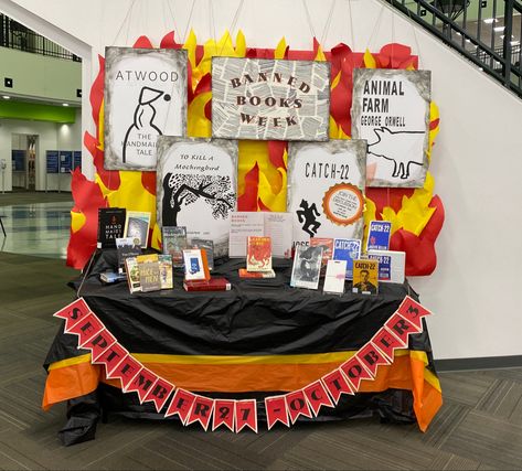 My Banned Books Week 2020 display included painting minimalist covers, paper flames, and “i read banned books” button I Read Banned Books, Library Work, Read Banned Books, Painting Minimalist, Banned Books, George Orwell, Animal Books, Birthday, Books