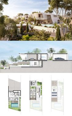 Small Villa Plan, Villa Plan Architecture, Villa Plan Design, Slope House Plans, Small Villa Design, Modern Villa Plan, Smart House Plans, Hillside Villas, Sloping Lot House Plan