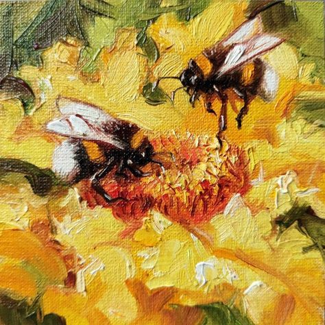 Bumble Bee Painting Acrylic, Anniversary Canvas Painting, Bee Art Painting, Bumble Bee Painting, Picture Couple, Anniversary Canvas, Series Painting, Bumble Bee Art, Bee Wall Art