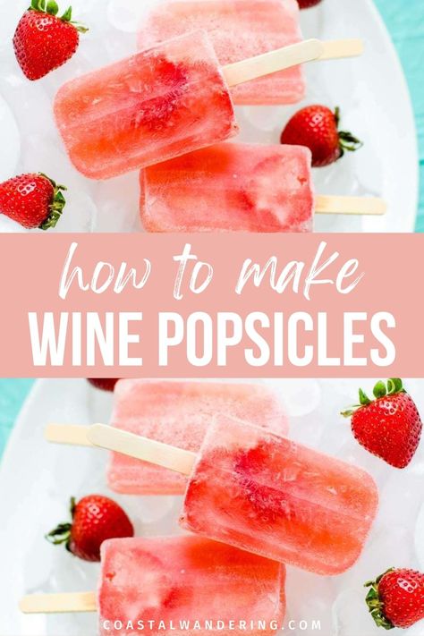 Strawberry rose wine popsicles Wine Popsicles, Popsicle Cocktail, Alcoholic Popsicles, Healthy Wine, How To Make Wine, Boozy Popsicles, Popsicles Recipe, Frozen Cocktail, Sliced Strawberries