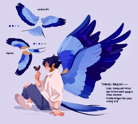 Bird People Art, Bird Oc, Human Wings, Winged People, American Kestrel, Lilac Breasted Roller, Bird People, Hybrid Art, Wings Drawing