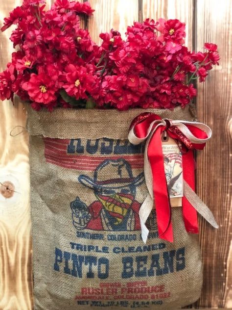 Flour Sack Crafts, Flour Sacks, Old Bucket, Craft Table Diy, Framed Burlap, Potato Sack, The Shabby Tree, Vintage Burlap, Shabby Tree