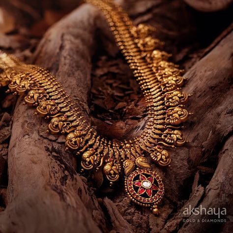 154 Likes, 8 Comments - Akshaya Gold and Diamonds (@akshayagold_palakkad) on Instagram: “The richness of antique temple jewellery designs handcrafted into gorgeous Chettinad golden…” Chettinad Jewellery Gold, Chettinad Jewellery, Temple Jewellery Designs, Antique Temple Jewellery, Haram Designs, Gold Bangles For Women, Jewellery Indian, Jewellery Gold, Bridal Jewellery Indian