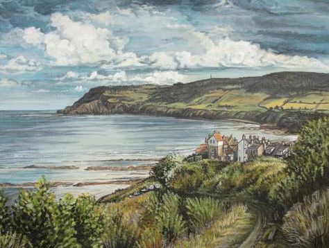 Robin Hoods Bay by Northernlight74 - Use the 'Create Similar' button to commission an artist to create your own artwork. Bay Painting, Robin Hoods, Bay Art, Robin Hoods Bay, Cute Paintings, Beach Scenes, Create Art, North Yorkshire, Creating Art