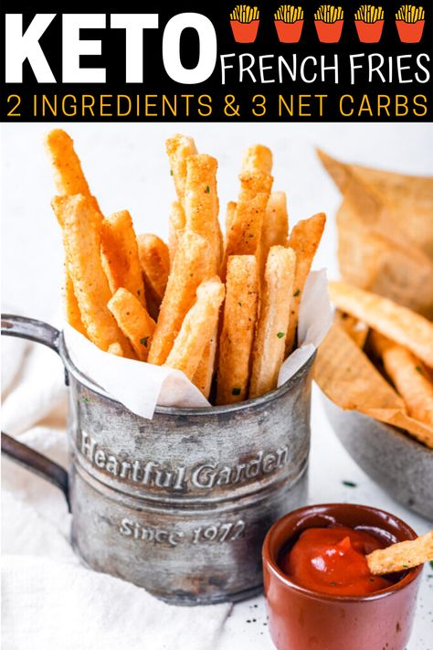 These are the BEST Keto French Fries you can make. They're super crispy on the outside, and tender and fluffy on the inside. And you can make these keto french fries with almond flour or coconut flour. These low carb french fries are so good, my kids want them over fast-food. Keto French Fries, Keto Ketchup, French Fries Recipe, Keto Diet Snacks, Low Carb Appetizers, Low Carb Side Dishes, Keto Side Dishes, Keto Recipes Dinner, Gluten Free Recipes Easy