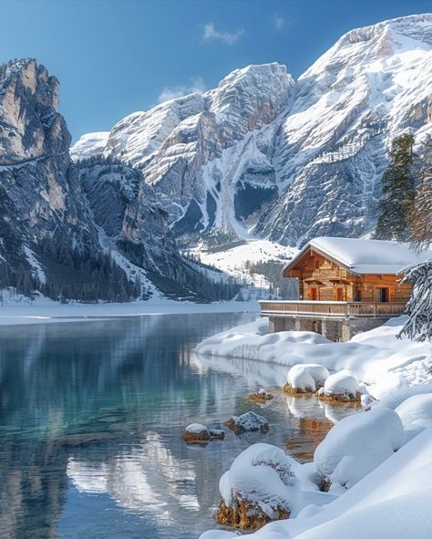 Braies Lake in Dolomites, Italy 🇮🇹 Lake Braies Italy, Italy In Winter Aesthetic, Italy Winter Aesthetic, Unreal Scenery, Dolomites Italy Winter, Dolomites Winter, Dolomites Aesthetic, Italy In Winter, Lake Braies