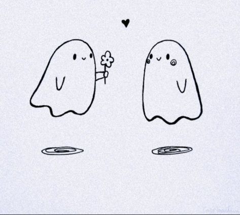 ♡ Cute Ghost Matching Pfp, Matching Drawings For Couple, Mini Love Drawing Ideas, Cute Ghost Couple Drawing, Matching Ghost Pfp, Couple Doodles Cute, Ghost Drawing Aesthetic, Simple Ghost Drawing, Mini Drawings Love