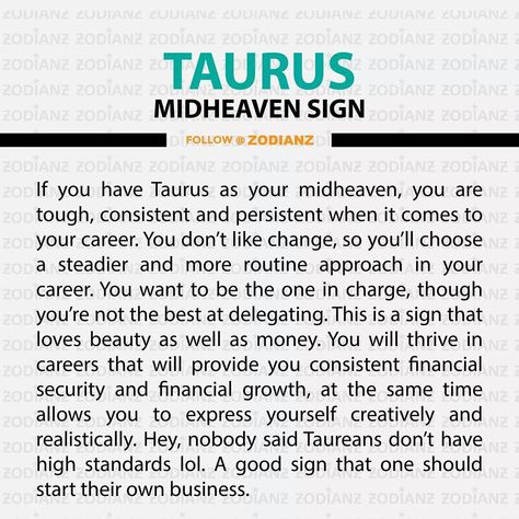 #Taurus midheaven >>> Follow@zodianz #Zodianz #Zodiac #Astrology #photooftheday Taurus Midheaven, About Taurus, Career Astrology, Birth Chart Astrology, Astrology Numerology, Astrology Chart, Zodiac Memes, Natal Charts, Zodiac Astrology