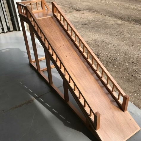 Beautiful ramp built for a tall bed. Added carpet, lights and a ladder to make more useable Dachshund Ramp, Pet Steps For Bed, Dog Ramp For Stairs, Dog Itching Remedies, Basic Furniture, Wooden Work Bench, Dog Steps For Bed, Dog Ramp For Bed, Cat Bedroom