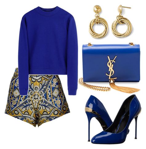 "Gold ocean" by kamiren ❤ liked on Polyvore featuring Acne Studios, Roberto Cavalli and Yves Saint Laurent Elegant Outfit Classy, Sassy Outfit, Womens Business Casual, Mode Inspiration, Roberto Cavalli, Coco Chanel, Fashion Essentials, Blue Shoes, Luxury Outfits