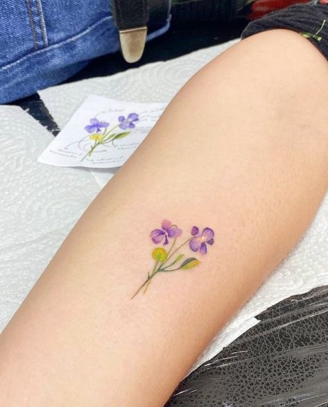 Purple Flowers Tattoo, Dainty Tattoos For Women, Filter Tattoo, Purple Flower Tattoos, Violet Flower Tattoos, Iris Flower Tattoo, Cosmos Tattoo, Violet Tattoo, Ink Photography