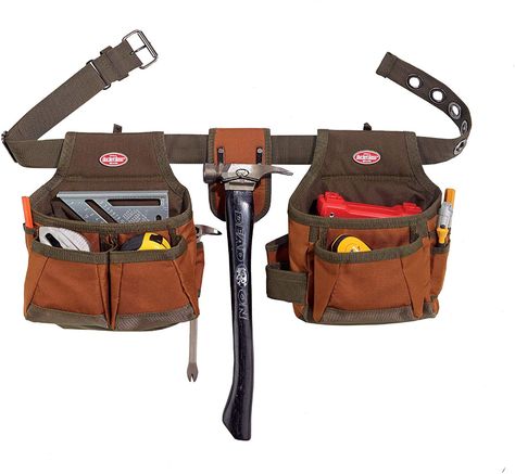 Bucket Boss 2 Bag Tool Belt in Brown ... Hammer Holder, Tool Belts, Body Construction, Tool Belt, Work Tools, Belt Bags, Electrical Tools, Hammers, Two Men