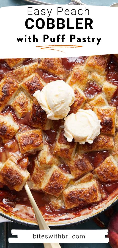 Peaches Puff Pastry Recipes, Peach Puff Pastry Bake, Peach Recipes With Puff Pastry, Peaches Puff Pastry Desserts, Peach Dessert With Puff Pastry, Peach Cobbler Puff Pastry, Puff Pastry And Peaches, Peach And Puff Pastry Recipes, Peach Cobbler With Puff Pastry Crust