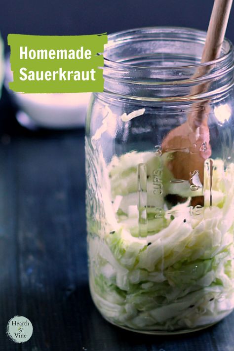 Whether you harvest some from the garden or purchase it at the store you can easily make your own homemade sauerkraut with little effort. Keto Sauerkraut, Sauerkraut Recipe, Homemade Sauerkraut, Sauerkraut Recipes, Fermentation Recipes, Fermented Vegetables, Cucumber Recipes, Pickling Recipes, Fermented Foods