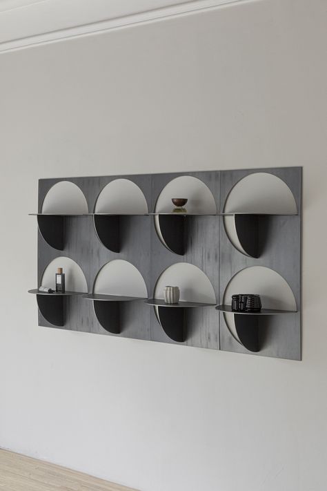 Pliage Tole, Modular Shelving System, Modern Wall Shelf, Shelving Design, Modular Shelving, Shelf Design, Metal Shelves, Display Design, Design Milk