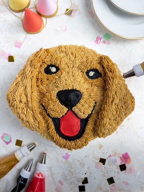 Cute Dog Drawing Golden Retrievers, Golden Retriever Cake Ideas, Dog Cake Decorating Ideas, Golden Retriever Birthday Cake, Golden Retriever Cake, Golden Retriever Birthday, Puppy Birthday Cakes, Cake Mom, Royal Cookies