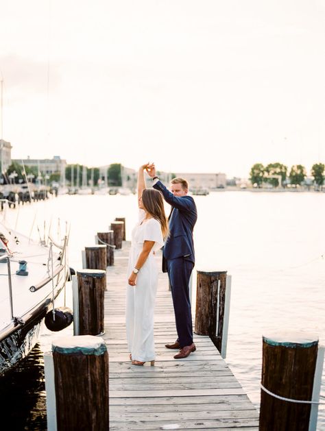 Engagement Photos On Dock, Annapolis Engagement Photos, Beach Town Engagement Photos, Marina Engagement Photos, Engagement Photo Shoot Outfits, Chesapeake Bay Beach Club, La Jolla Beach, Pre Wedding Photoshoot Outfit, Engagement Shots