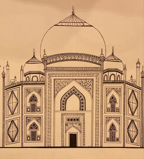 Mosques Drawing, Taj Mahal Drawing, Mosque Drawing, Tac Mahal, تاج محل, Arabic Poster, Castle Drawing, Mughal Architecture, Building Sketch