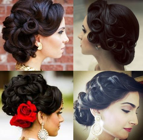 Indian Bridal Hairstyles For Long Hair - Retro Up-do Indian Hair And Makeup, Salon Anniversary, Latest Hairdo, 70s Hairstyle, Bridal Hairstyle For Reception, Bun Hairdo, Bridal Wedding Hairstyles, Bridal Hairstyles For Long Hair, Style For Long Hair