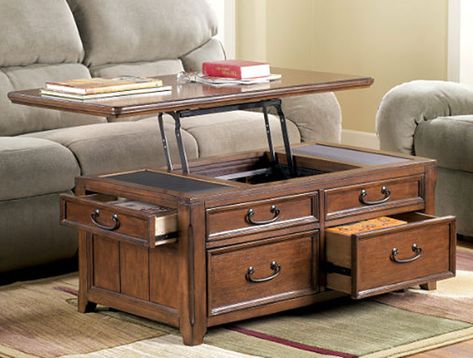 Mathis Coffee Table Trunk with Lift Top - lift-top coffee tables Wood Lift Top Coffee Table, Decorative Trunks, Lift Coffee Table, Wood Cocktail Table, Brown Coffee Table, Top Cocktails, Office Library, Coffee Table Trunk, Coffee Table With Drawers