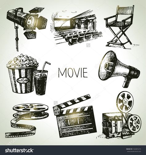 Movie Elements, Camera Drawing, Zestaw Ikon, Vintage Radios, Jukeboxes, Hand Drawn Vector, Film Set, Seamless Pattern Vector, Free Vectors