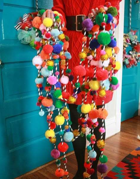 Pom Pom Garland. Our new favorite wild & wacky Christmas tree decoration from Aunt Peaches! Aunt Peaches, Whoville Christmas, Pom Garland, Pom Pom Garland, Grinch Christmas, Diy Christmas Tree, Ho Ho Ho, Xmas Crafts, Christmas Garland