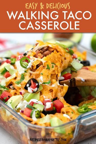 Looking for a fun and delicious twist on classic Tex-Mex for your next gathering? Try this easy Walking Taco Casserole loaded with seasoned beef, melted cheese, and the satisfying crunch of Fritos, perfect for both busy nights and family get-togethers! With its simple preparation and customizable toppings, this Mexican Casserole is a guaranteed hit with both kids & adults alike. Whip up this crowd-pleaser today. Click to learn how to make Walking Taco Casserole!! #Mexican #casserole Walking Taco Casserole, Walking Taco, Pork Casserole, Walking Tacos, Main Dish Casseroles, Vegan Mexican Recipes, Taco Casserole, Vegetable Casserole, Easy Comfort Food