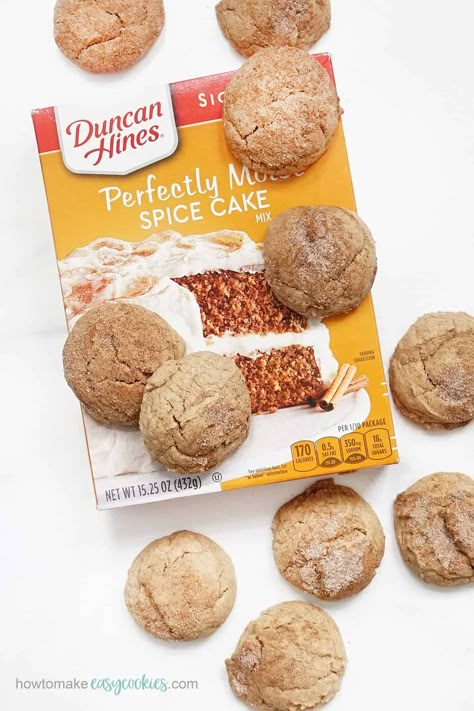 Easy Spice Cake, Spice Cake Mix Cookies, Spice Cake Mix Recipes, Incredible Desserts, Spice Cookie Recipes, 3 Ingredient Cakes, Cake Batter Cookies, Lemon Drop Cookies, Thanksgiving Desserts Table