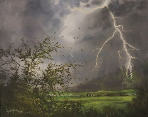 Stormy Acrylic Painting, Watercolor Lightning Storm, Stormy Weather Painting, Storm Oil Painting, Storm Painting Acrylic, Stormy Painting, Stormy Sky Painting, Thunder Painting, Storm Drawing