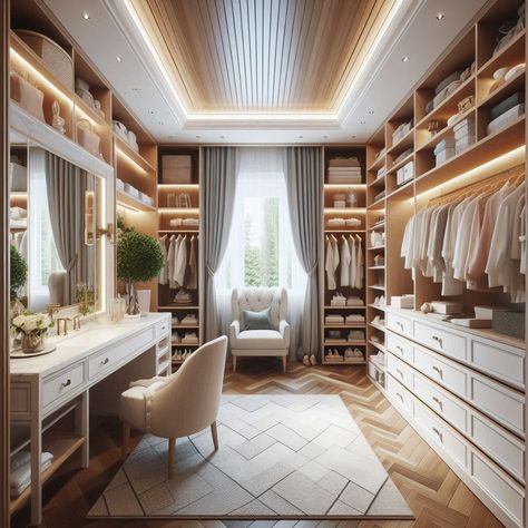 Walking Closet With Vanity, Closet And Vanity Room Ideas, Master Closet With Vanity, Closet With Vanity, Modern Master Suite, Walk In Closet Inspiration, Closet Design Ideas, Master Closet Design, Tub Design