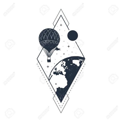 Hot Airballon Tattoo, Hot Air Balloon Graphic Design, Hot Air Balloon Tattoos, Tattoo Hot Air Balloon, Hotairballoon Drawing, Hotairballoon Tattoo, Hot Air Balloon Sketch, Hot Air Balloon Illustration, Ballon Illustration