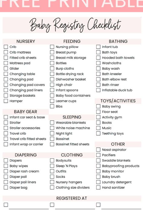 Baby Registry Checklist Printable, Baby Checklist Newborn, Baby Essential List, Registry Must Haves, New Baby Checklist, Baby Essential Checklist, Newborn Checklist, Mom Checklist, Baby Tub